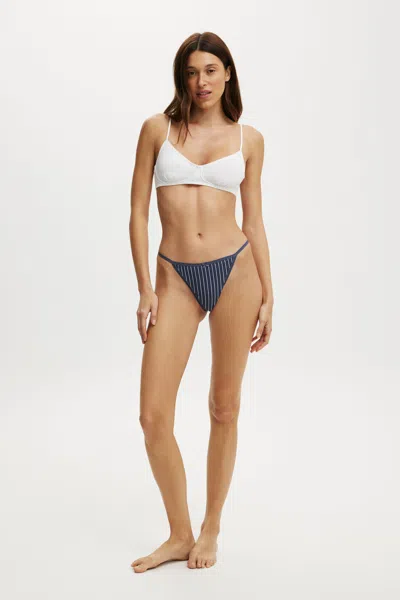 Cotton On Cotton Pointelle G String Brief In Sienna Stripe Navy
