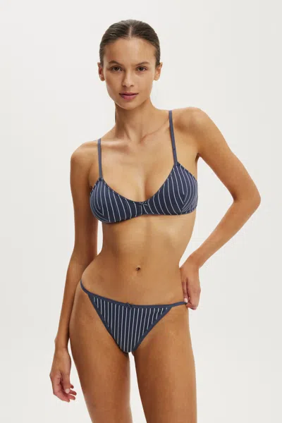 Cotton On Cotton Pointelle Triangle Padded Bralette In Sienna Stripe Navy