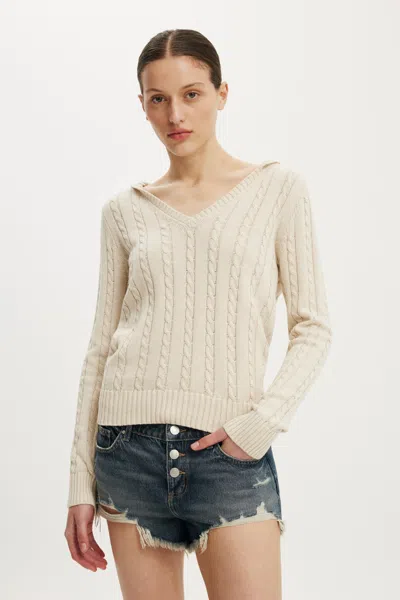 Cotton On Cotton V Neck Pullover In Oatmilk Marle