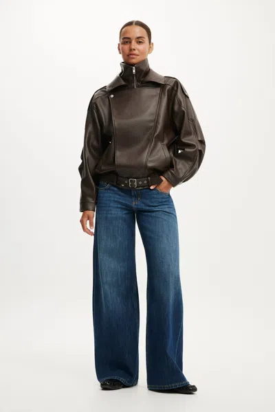 Cotton On Cove Biker Jacket In Cocoa Bark