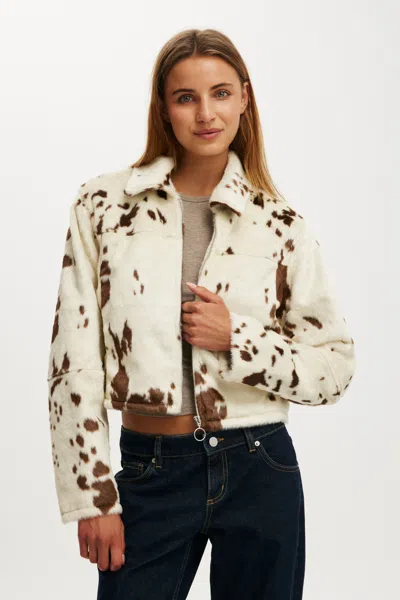 Cotton On Cow Faux Fur Jacket In Neutral