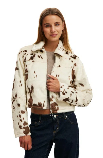 Cotton On Cow Faux Fur Jacket In Multi