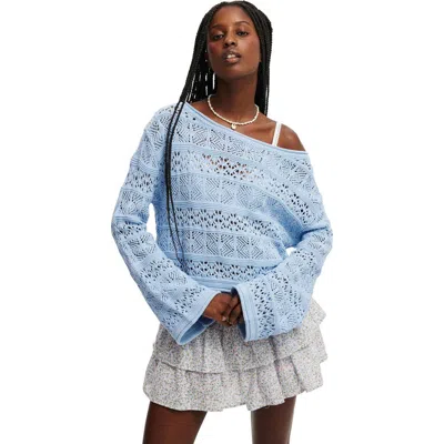 Cotton On Crochet Boatneck Pullover In Periwinkle Blue