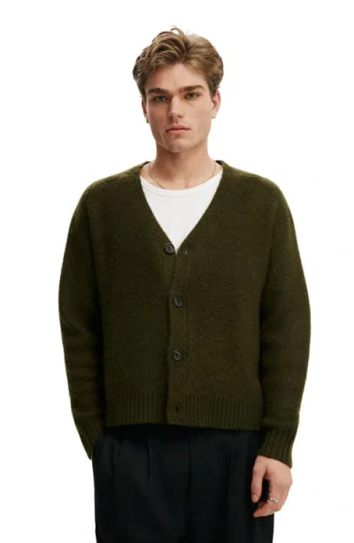 Cotton On Fuzzy Button Down Cropped Cardigan In Green