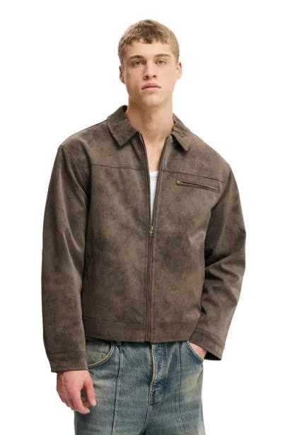Cotton On Cropped Faux Suede Harrington In Brown