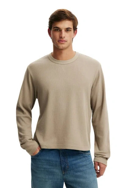 Cotton On Boxy Fit Textured Waffle Knit Long Sleeve Top In Neutral