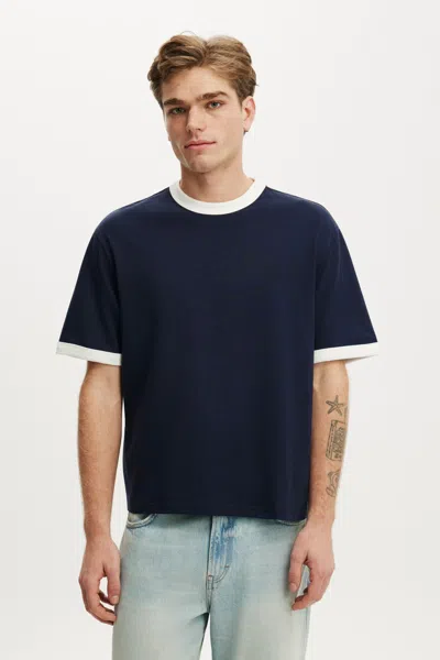 Cotton On Cropped Fit T-shirt In Vintage Navy / Vintage White Ringer