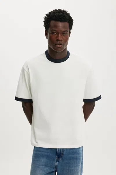 Cotton On Cropped Fit T-shirt In Vintage White/true Navy Ringer