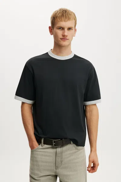 Cotton On Cropped Fit T-shirt In Washed Black / Grey Marle Ringer