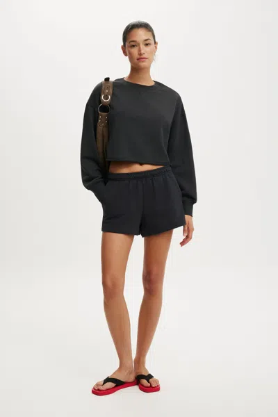 Cotton On Cropped Fleece Sweatshirt In Black