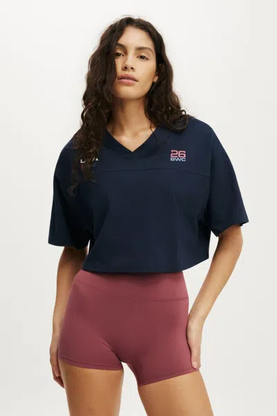 Cotton On Cropped Graphic Sporty Tee In Prep Sport Navy/usa