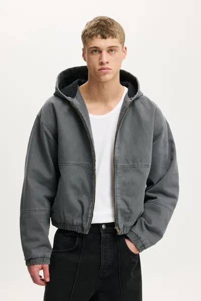 Cotton On Cropped Hooded Bomber In Washed Black