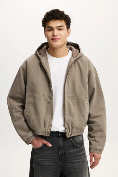 Cotton On Cropped Hooded Bomber In Washed Chocolate