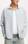Cotton On Cropped Oxford Long Sleeve Shirt In Blue White Stripe