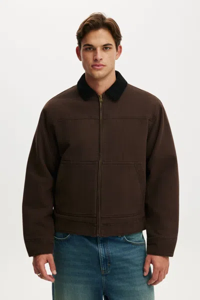 Cotton On Cropped Worker Jacket In Chocolate
