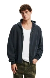 Cotton On Cropped Zip Up Hoodie In Washed Black