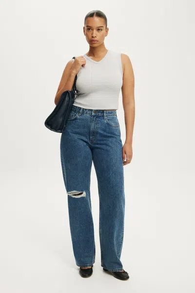 Cotton On Curvy 91 Straight Jean In Harbour Blue Ripped