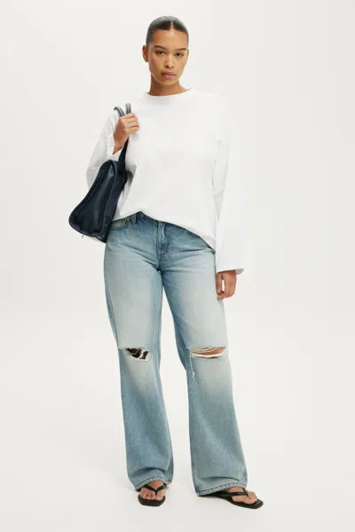 Cotton On Curvy Low Rise Straight Jean In Saltstone Blue Ripped
