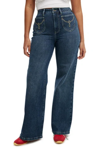 Cotton On Curvy Stretch Wide Jean In Deepwater Blue Western