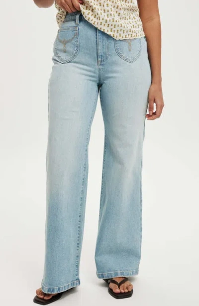 Cotton On Curvy Stretch Wide Jean In Sunfaded Blue Western