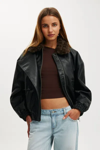Cotton On Darcy Faux Leather Bomber In Black