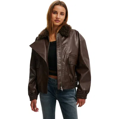 Cotton On Darcy Faux Leather Bomber In Brown
