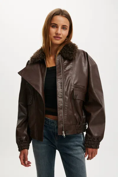 Cotton On Darcy Faux Leather Bomber In Brown