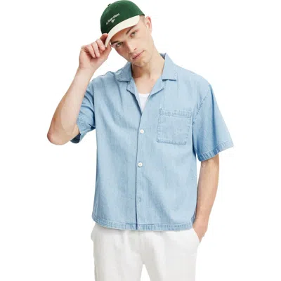 Cotton On Denim Box Fit Short Sleeve Shirt In Light Blue