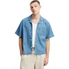 Cotton On Denim Box Fit Short Sleeve Shirt In Mid Blue Rinse