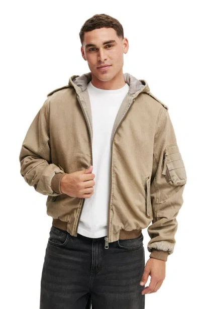 Cotton On Denim Hooded Bomber Jacket In Brown