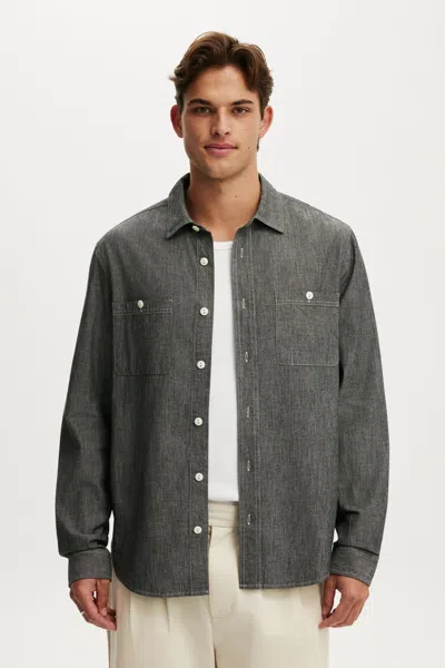 Cotton On Denim Long Sleeve Worker Shirt In Gray