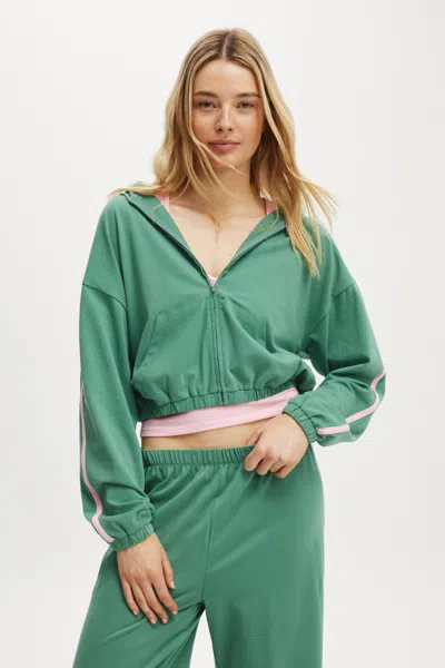 Cotton On Departure Lounge Crop Hoodie In Green