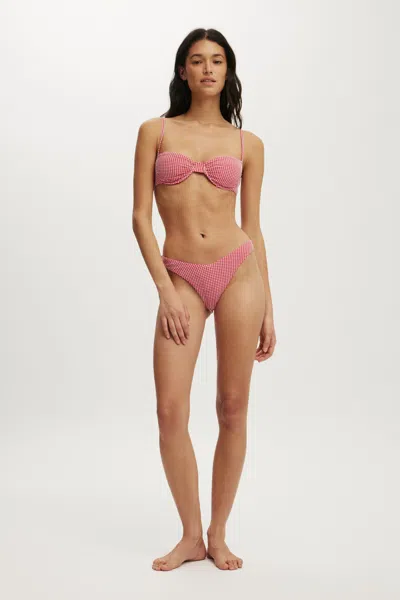 Cotton On Dip Front High Side Brazilian Bikini Bottom In Red Mini Gingham