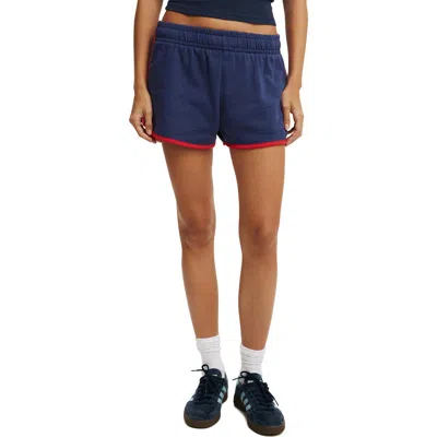 Cotton On Dolphin Hem Micro Mini Short In Oxford Blue Red Poppy