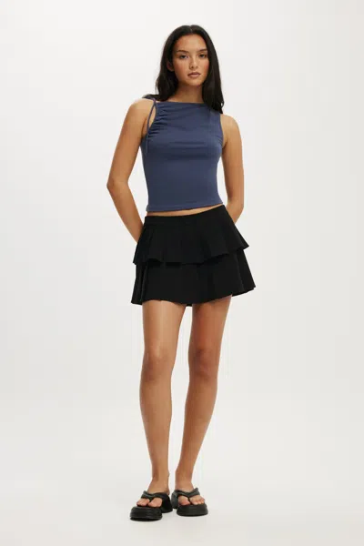 Cotton On Double Pleated Mini Skirt In Black