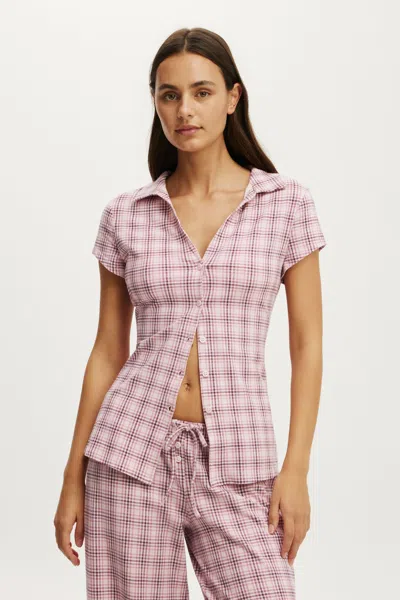 Cotton On Dreamy Soft Button Up Fitted Polo In Pink
