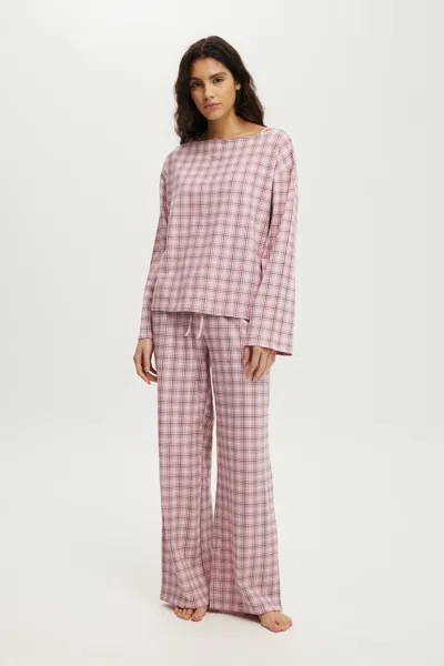 Cotton On Dreamy Soft Wide Leg Pant In Isla Micro Check Pink Kiss