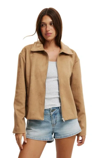 Cotton On Drew Faux Suede Jacket In Tan