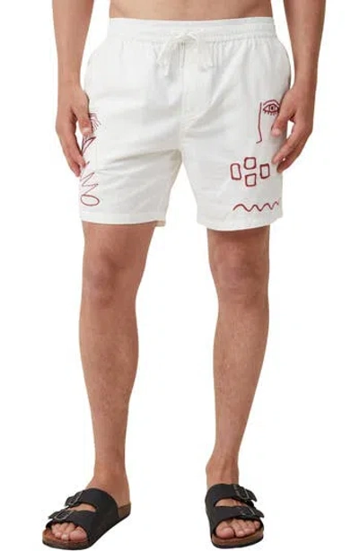 Cotton On Easy Cotton Blend Drawstring Shorts In Ecru Embroidery
