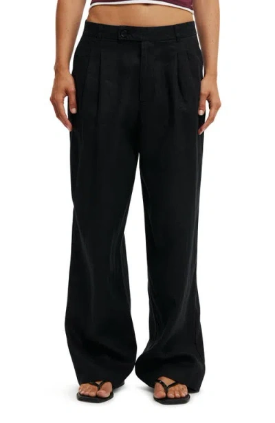 Cotton On Elle Linen Wide Leg Suiting Pant In Black