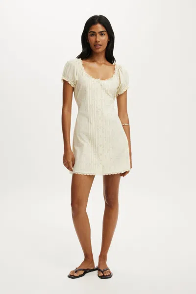 Cotton On Emma Babydoll Mini Dress In Jenna Ditsy Vanilla Glow
