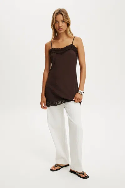 Cotton On Estelle Mini Slip Dress In Dark Oak