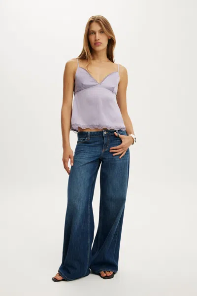 Cotton On Estelle Satin Lace Cami Top In Purple