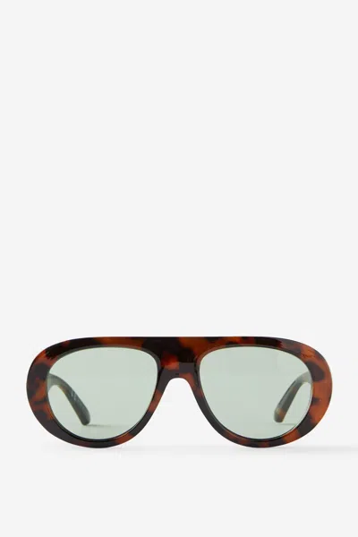 Cotton On Eve Oval Aviator Sunglasses In Deep Tort/green