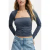 Cotton On Ever Smooth Rouched Long Sleeve Top In Blue Slate
