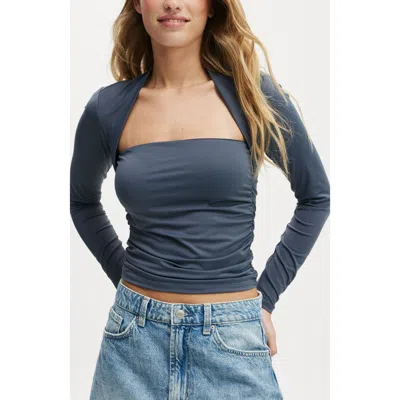 Cotton On Ever Smooth Rouched Long Sleeve Top In Blue Slate
