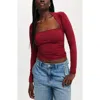 Cotton On Ever Smooth Rouched Long Sleeve Top In Cherry Rouge