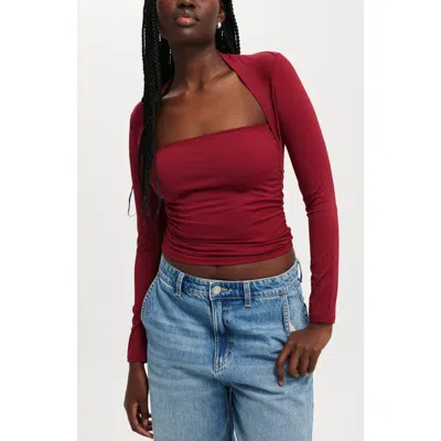 Cotton On Ever Smooth Rouched Long Sleeve Top In Cherry Rouge