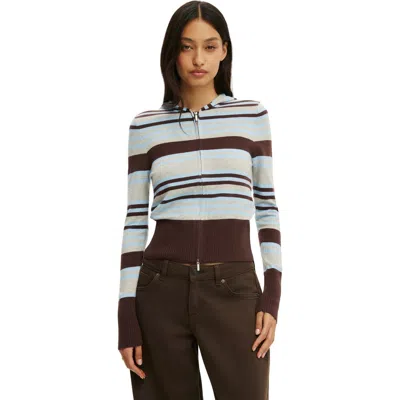 Cotton On Everfine Hooded Knit In Dark Oak Blue Stripe