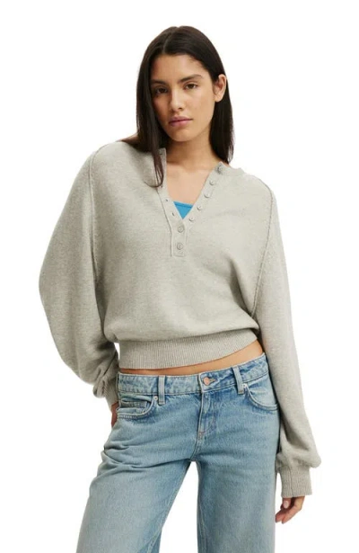 Cotton On Everfine Oversized Henley Knit In Gray